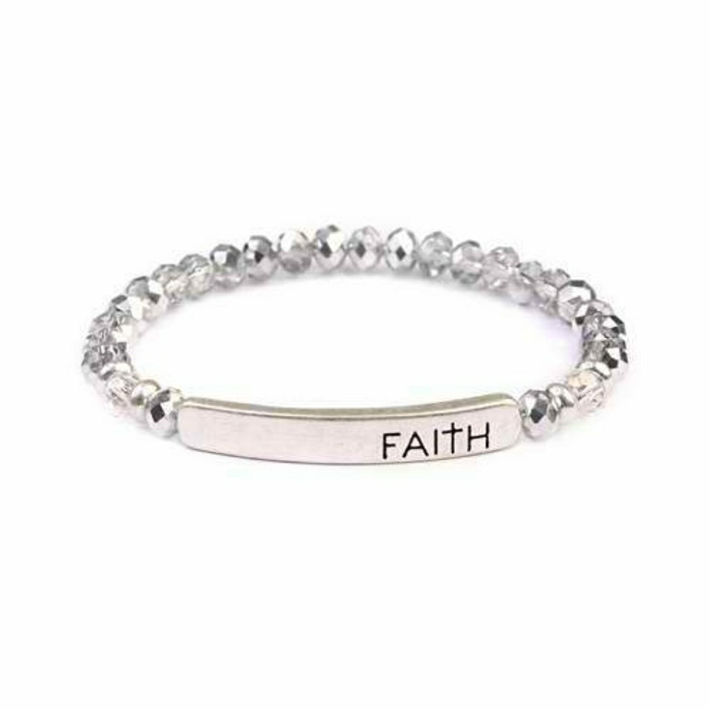 SILVER FAITH GLASS STRETCH BRACELET